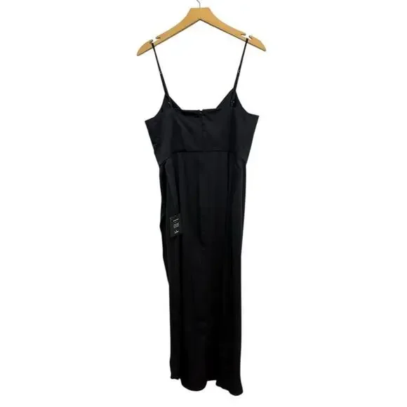 Lulus V Neck Spaghetti Strap Pleated Faux Wrap Reinette Black Midi Dress size L - Picture 4 of 5